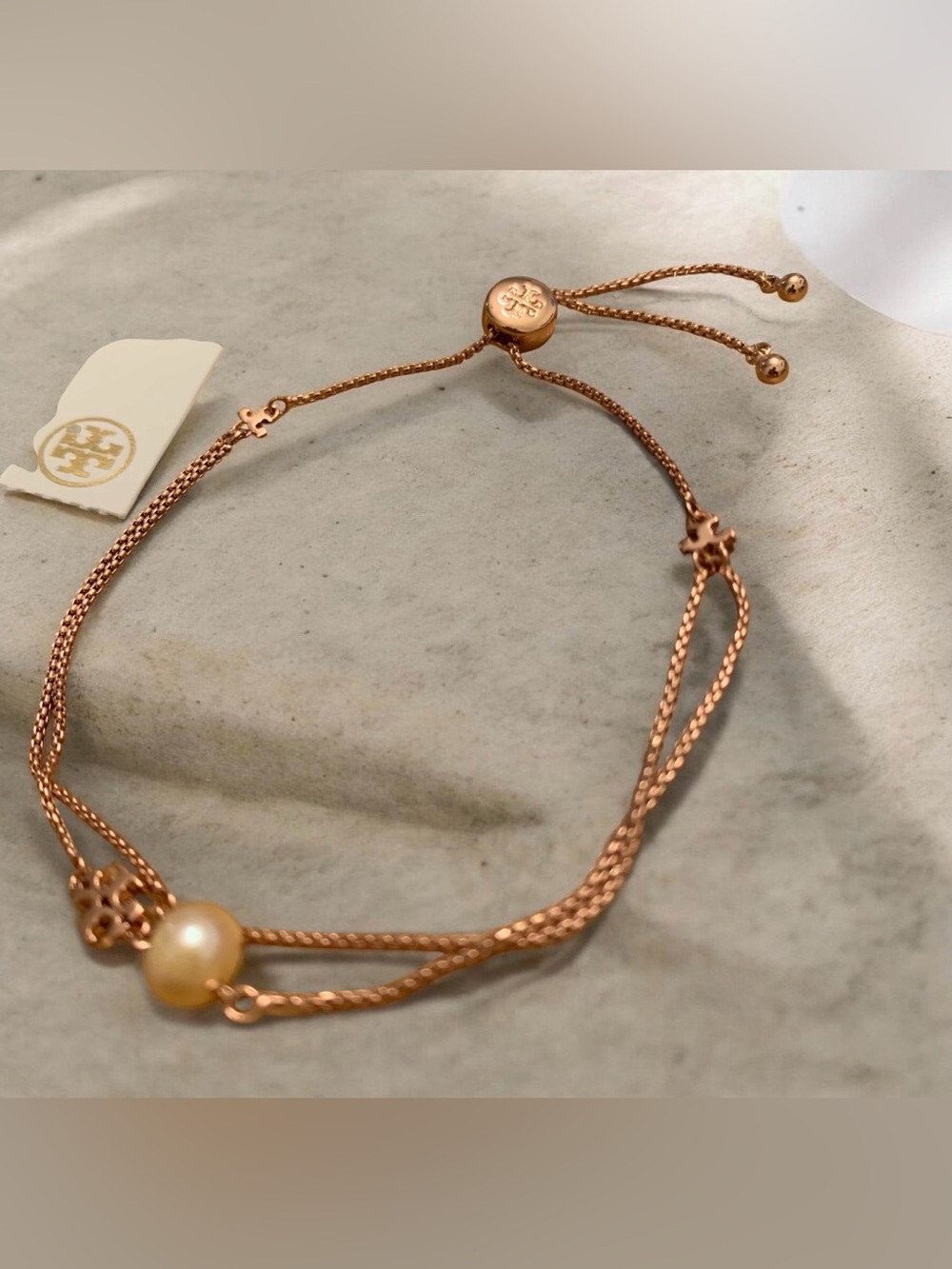 Tory Burch Rose Gold Pearl Slider Bracelet